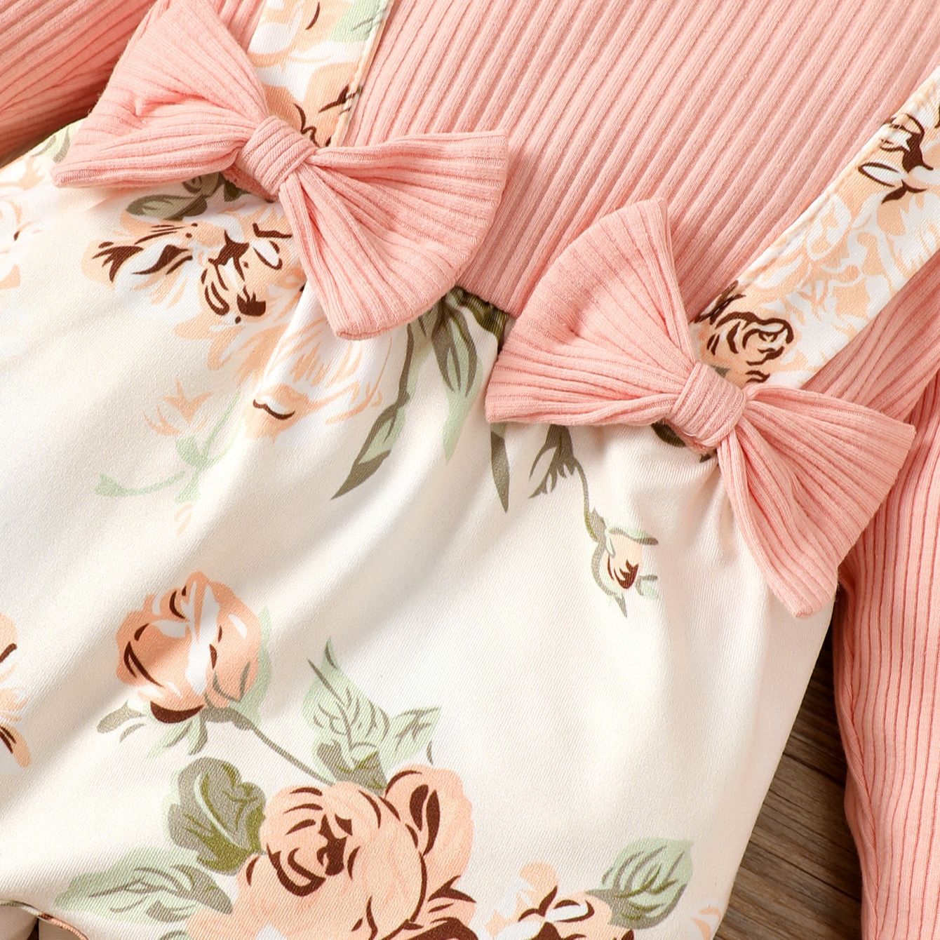 0-2-year-old newborn baby girl spring and autumn section pink shirt flower print one-piece trousers cute - Image 4