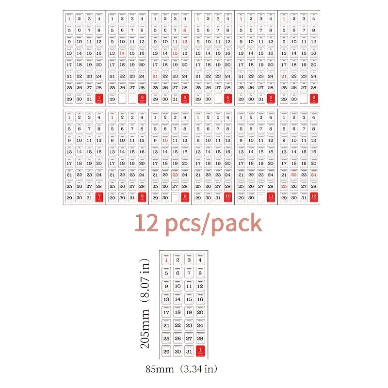 12pcs/pack 365 days notebook background decoration calendar note stickers Planner hand made Collage material - Image 4