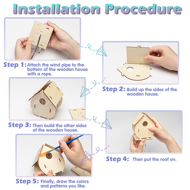 4 Sets DIY Bird House Chime Kit Making Your Own Birdhouses Crafts Build And Paint Unfinished Wooden Handmade Activities Supplies - Image 5
