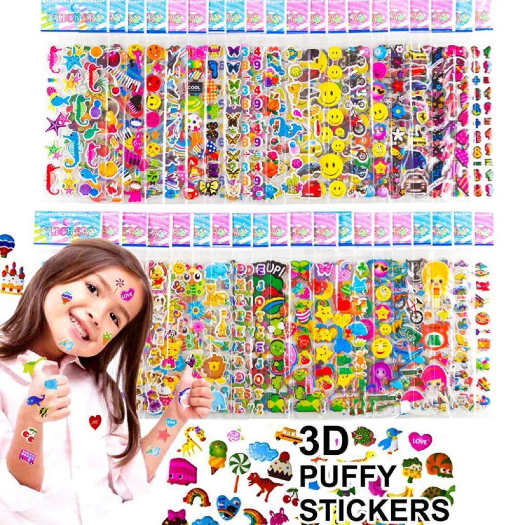 40 Mixed Packs Kids Stickers Puffy Bulk Stickers for Girl Boy Birthday Gift Scrapbooking Animals Cartoon