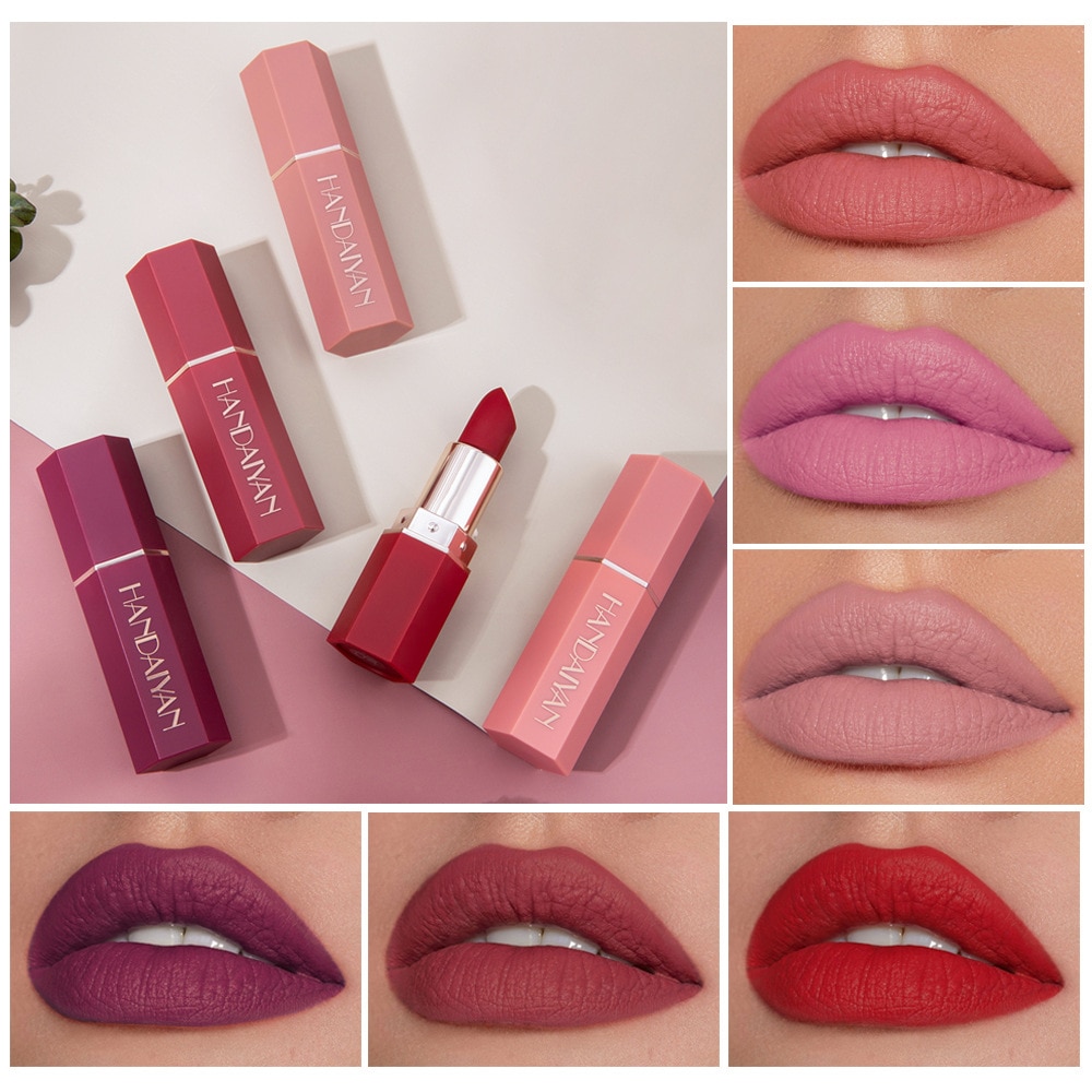 HANDAIYAN 6 Colors Matte Lipstick Beauty Lip Gloss LippenstiftTinted Balm 24 Hours Waterproof Free Shipping Makeup - Image 5