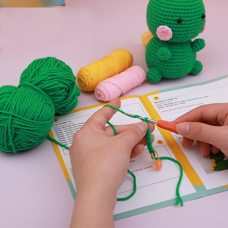 KRABALL Penguin Dinosaur DIY Animal Beginners Kniting Kit for Adults and Kids with Crochet Hook Accessories and Instructions - Image 6