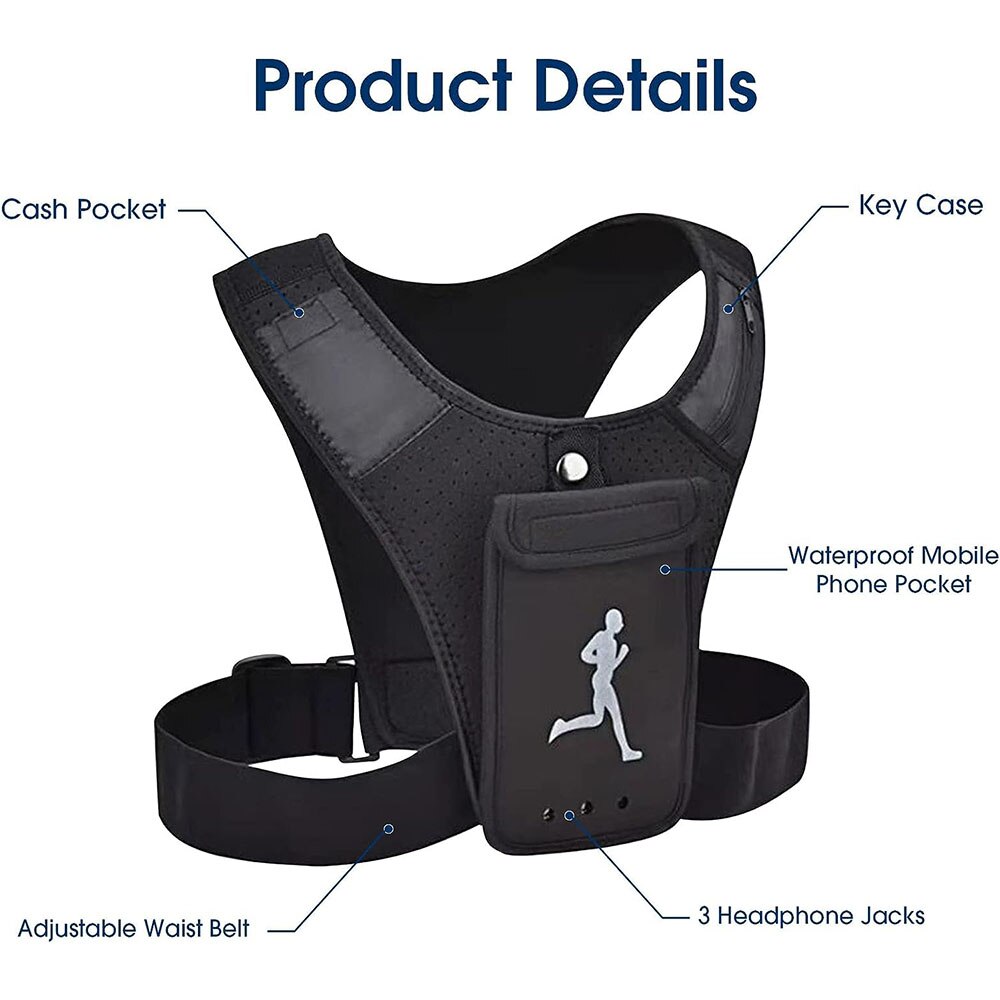 Phone Vest for Running Breathable Vest Jogging Sport Chest Multi Pockets Running Chest Pack with Adjustable Waistband for Night - Image 2